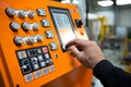Hand operating cnc machine control panel for precise data input and optimal control
