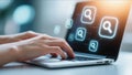 Laptop Screen Displaying a Futuristic Digital Search Interface Royalty Free Stock Photo