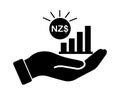 Hand Out NZD New Zealand Dollar Growth Bar Chat. Black Illustration Isolated on a White Background. EPS Vector Royalty Free Stock Photo