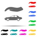 hand over the car multi color style icon. Simple glyph, flat vector of insurance icons for ui and ux, website or mobile Royalty Free Stock Photo