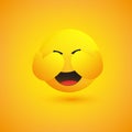 Hand Over Face - Embarrassed Laughing Emoticon with Closed Eyes - Simple Emoticon on Yellow Background