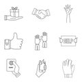 Hand over icons set, outline style