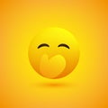 Hand Over Mouth - Embarrassed Laughing Emoticon with Closed Eyes - Simple Emoticon on Yellow Background