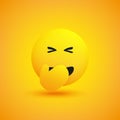 Hand Over Mouth - Embarrassed Laughing Emoticon with Closed Eyes - Simple Emoticon on Yellow Background