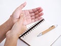 Hand with hand pain, palms and nerve inflamed syndrome from office working Royalty Free Stock Photo