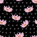 Hand paint bursh pink flower layer on small line leaves repeat ,seamless pattern in vector EPS10 Design For all prints