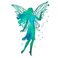 Hand paint fairy with magic wand, watercolor vector silhouette Royalty Free Stock Photo