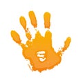 Hand paint print 3D, isolated white background. Orange human palm and fingers. Abstract art design, symbol identity