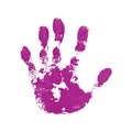 Hand paint print, isolated white background. Pink human palm and fingers. Abstract art design, symbol identity people