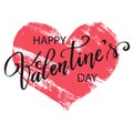 Hand paint vector heart silhouette in grunge style with hand written lettering Happy Valentine`s Day Royalty Free Stock Photo