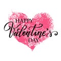 Hand paint vector heart silhouette in grunge style with hand written lettering Valentine`s Day Royalty Free Stock Photo