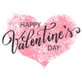 Hand paint vector heart silhouette in grunge style with hand written lettering Happy Valentine`s Day, illustration for t-shirt Royalty Free Stock Photo