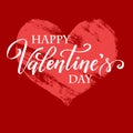 Hand paint vector heart silhouette in grunge style with hand written lettering Valentine`s Day Royalty Free Stock Photo