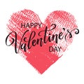 Hand paint vector heart silhouette in grunge style with hand written lettering Valentine`s Day, illustration for t-shirt design Royalty Free Stock Photo