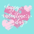 Hand paint vector heart silhouette in grunge style with hand written lettering Valentine`s Day Royalty Free Stock Photo