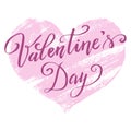 Hand paint vector heart silhouette in grunge style with hand written lettering Valentine`s Day, illustration for t-shirt design, Royalty Free Stock Photo