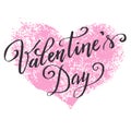 Hand paint vector heart silhouette in grunge style with hand written lettering Valentine`s Day, illustration for t-shirt design, Royalty Free Stock Photo