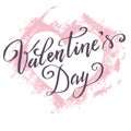 Hand paint vector heart silhouette in grunge style with hand written lettering Valentine`s Day, illustration for t-shirt design, Royalty Free Stock Photo