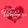 Hand paint vector heart silhouette in grunge style with hand written lettering Valentine`s Day, illustration for t-shirt design, Royalty Free Stock Photo