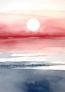 Hand painted abstract minimal contemporary sunset seascape landscape