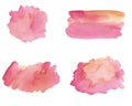 Watercolor Wet pink, coral and orange set brush strokes isolated on white background. Royalty Free Stock Photo