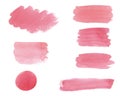 Watercolor Wet pink, coral  set brush strokes isolated on white background. Royalty Free Stock Photo
