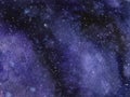 Hand painted abstract Watercolor Wet purple Outer space and stars Background with stains Royalty Free Stock Photo