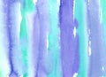Hand painted abstract Watercolor Wet turquoise and blue stripped Background with stains. Watercolor wash