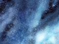 Hand painted abstract Watercolor Wet turquoise Outer space and stars Background with stains Royalty Free Stock Photo