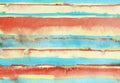 Hand painted abstract Watercolor Wet yellow, turquoise and orange Background with stripes