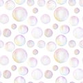 Hand painted allover seamless watercolor overlapping bubbles on white background.