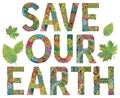 Save our Earth. Vector decorative zentangle object Royalty Free Stock Photo