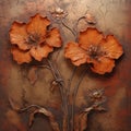 Hand Painted Art Painting Of Orange Flowers On Brick Wall