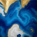Swirls of liquid blue and golden paints. Abstract waves skin wall luxurious art ideas. Swirls of marble or the ripples of agate. Royalty Free Stock Photo