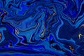 Hand painted background with mixed liquid blue and golden paints. Abstract fluid acrylic painting. Modern art. Marbled