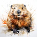 Hand Painted Beaver In Watercolor: Explosive Wildlife Illustration