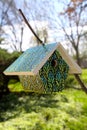 Hand-Painted Bird Nestbox - Leaf Pattern - Stained Glass Design II