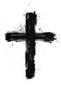 Hand painted black ink cross with brush stroke texture and splatter