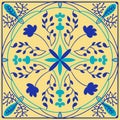 Blue Gouache Painted Flowers Geometric Design