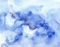 Hand painted blue sky and clouds, abstract watercolor background, illustration