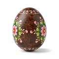 Hand- Painted Brown Easter Egg with Pink Floral and Geometric Designs on White Background Royalty Free Stock Photo