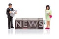 NEWS word in letterpress with miniature people reading Royalty Free Stock Photo