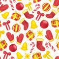 Hand painted christmas seamless pattern with watercolor balls, candies and xmas toys Royalty Free Stock Photo