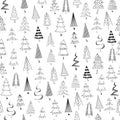 Hand-painted christmas trees seamless texture. Abstract black and white fir-tree. Christmas Trees.