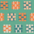 Hand painted fragments of woven color blocks in aqua, pink,blue and orange. Seamless geometric vector pattern with Royalty Free Stock Photo