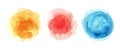 Hand painted colorful watercolor texture set. Abstract wash, circle round shapes. Blue, yellow, pink spots. Royalty Free Stock Photo