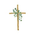 Hand painted Cross Clipart, Watercolor Christian wooden cross with florals eucalyptus bouquet, Baptism Cross, Holy Spirit, Easter