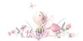 Hand painted cute fairy in flowers. watercolor illustration. Royalty Free Stock Photo