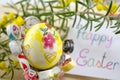Hand painted decoupage Easter egg on a stand Royalty Free Stock Photo