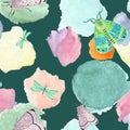 Hand painted delicate watercolor moth pattern green Royalty Free Stock Photo